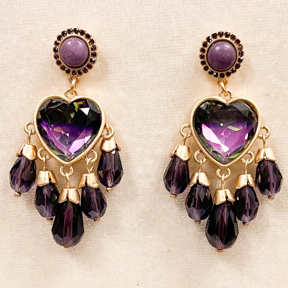 Elegant Purple Heart Chandelier Earrings